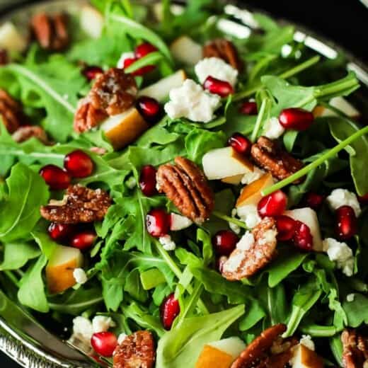 Pomegranate Goat Cheese Candied Pecan Arugula Salad-2