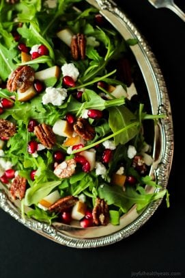 pomegranate goat cheese candied pecan arugula salad