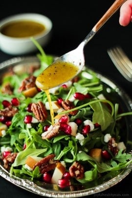 Pomegranate Goat Cheese Candied Pecan Arugula Salad-6