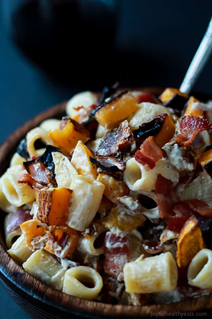 Tried this Roasted Butternut Squash & Goat Cheese Pasta and totally fell in love with all the flavors! Pin it, make it, now! | www.joyfulhealthyeats.com
