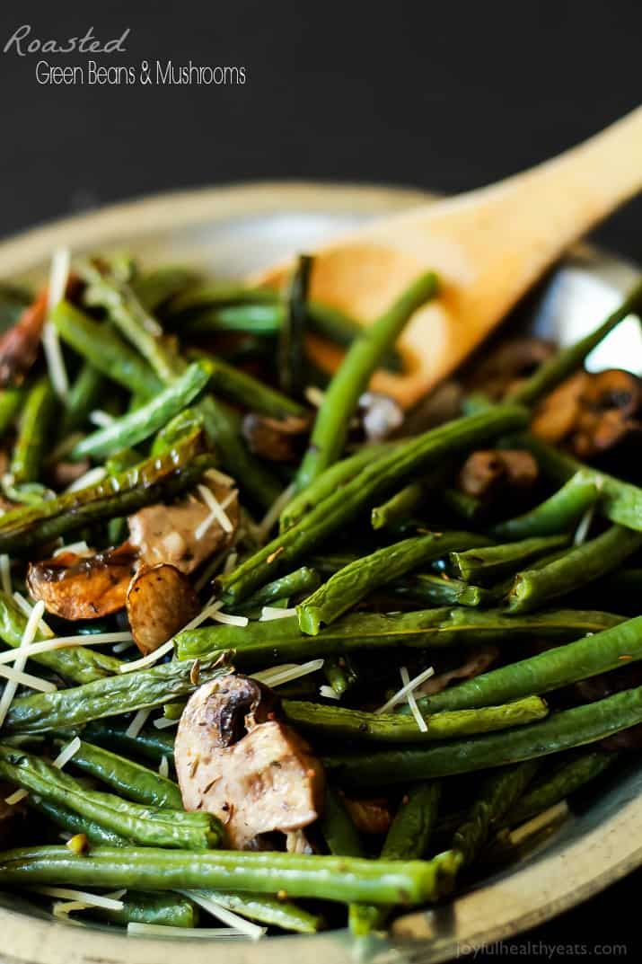 A much healthier version of Green Bean Casserole, fresh green beans & mushrooms mixed with thyme and lemon juice. | www.joyfulhealthyeats.com