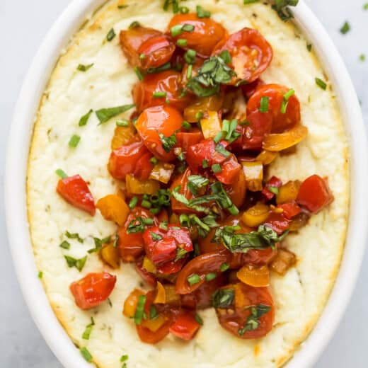 Baked dip with balsamic tomatoes and peppers.