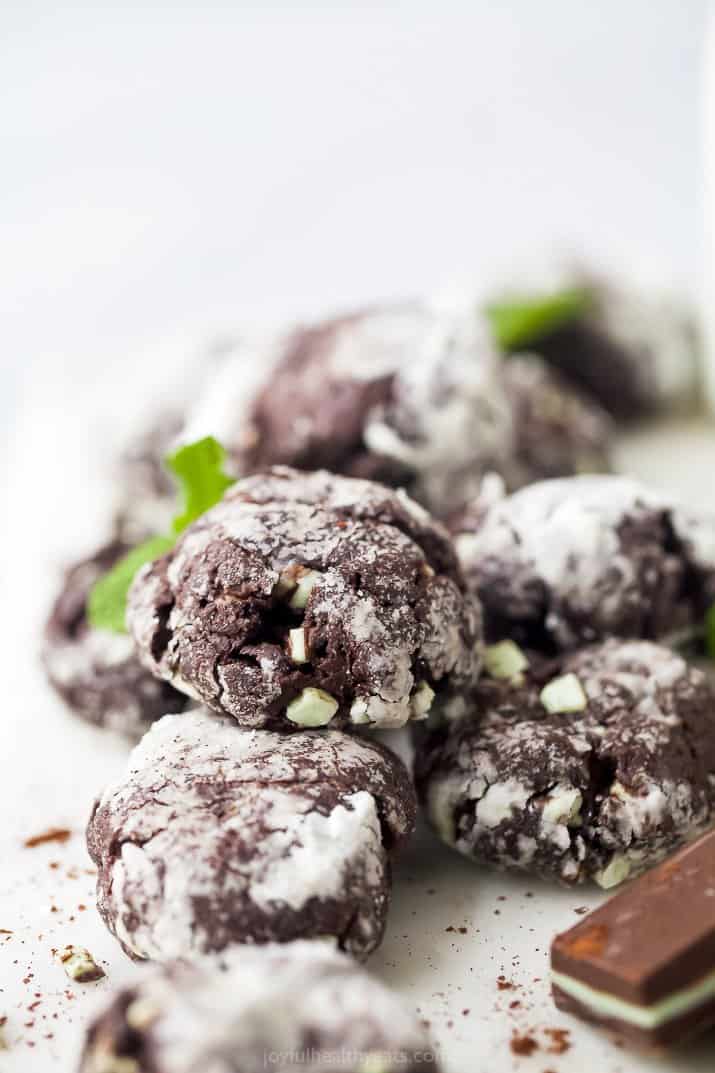 close up of chocolate cookies piled on each other