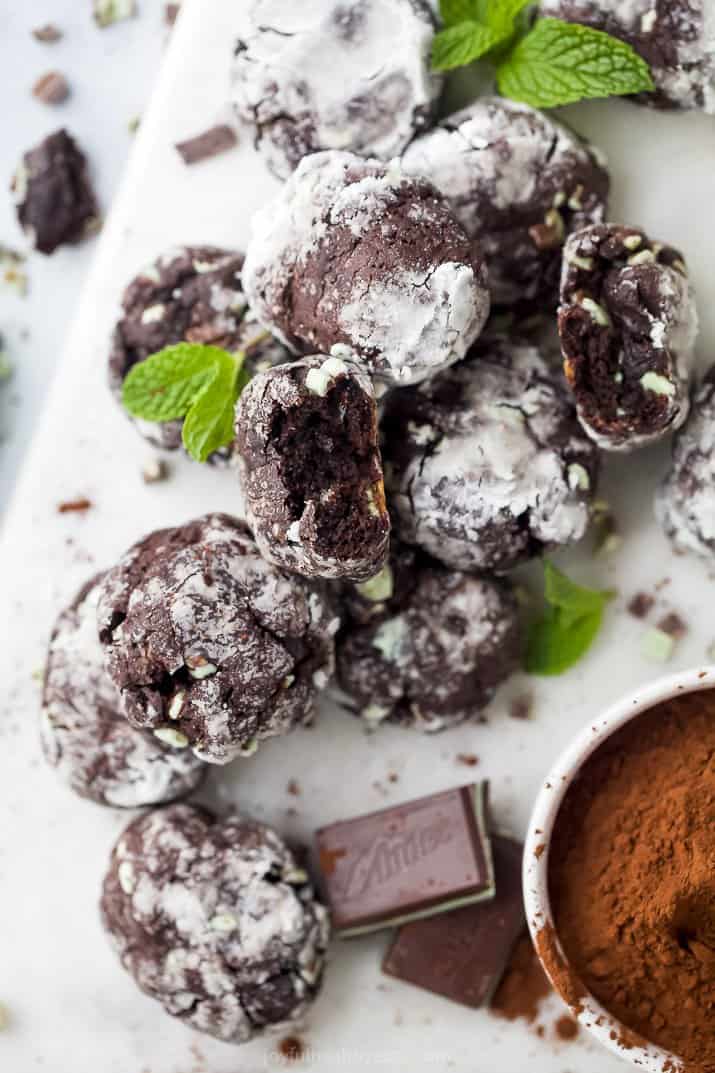 a pile of chocolate crinkle cookies