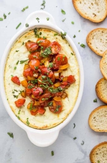 Dip with toasty baguette slices on the side.