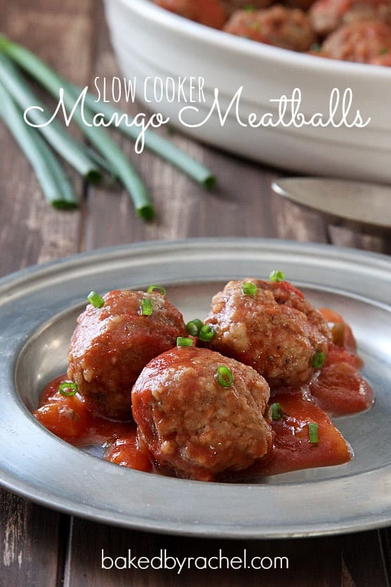 Three Slow Cooker Mango Meatballs on a Plate