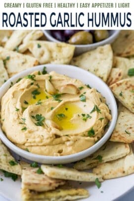 pinterest image for roasted garlic hummus