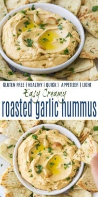 pinterest image for roasted garlic hummus