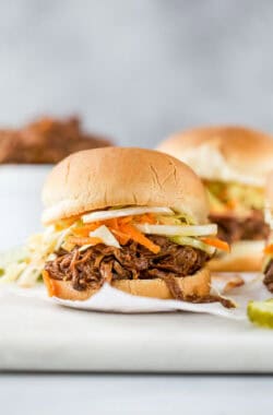 Pulled pork slider with slaw.