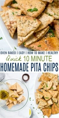 pinterest image for quick easy homemade baked pita chips