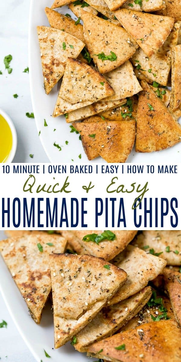 pinterest image for quick easy homemade baked pita chips