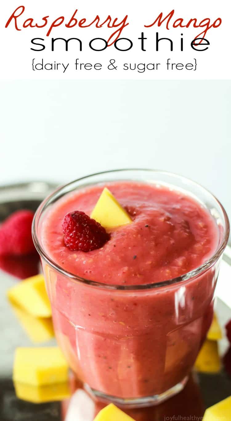 Nutrient packed Raspberry Mango Smoothie that is dairy free & sugar free and absolutely delicious! | www.joyfulheatlhyeats.com #eathealthy #recipes