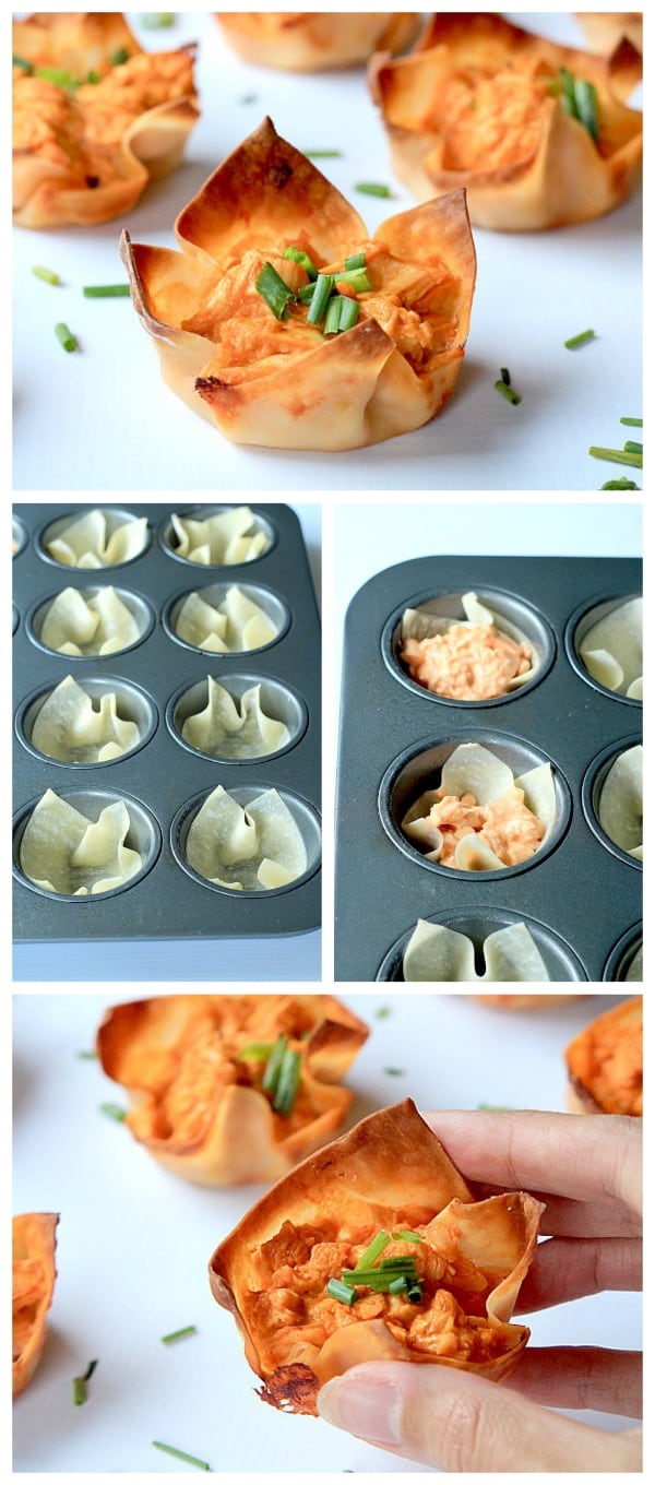 Skinny Buffalo Chicken Wonton Cups photo collage