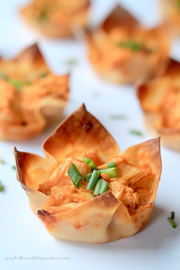 Close up of a Buffalo Chicken Wonton Cup