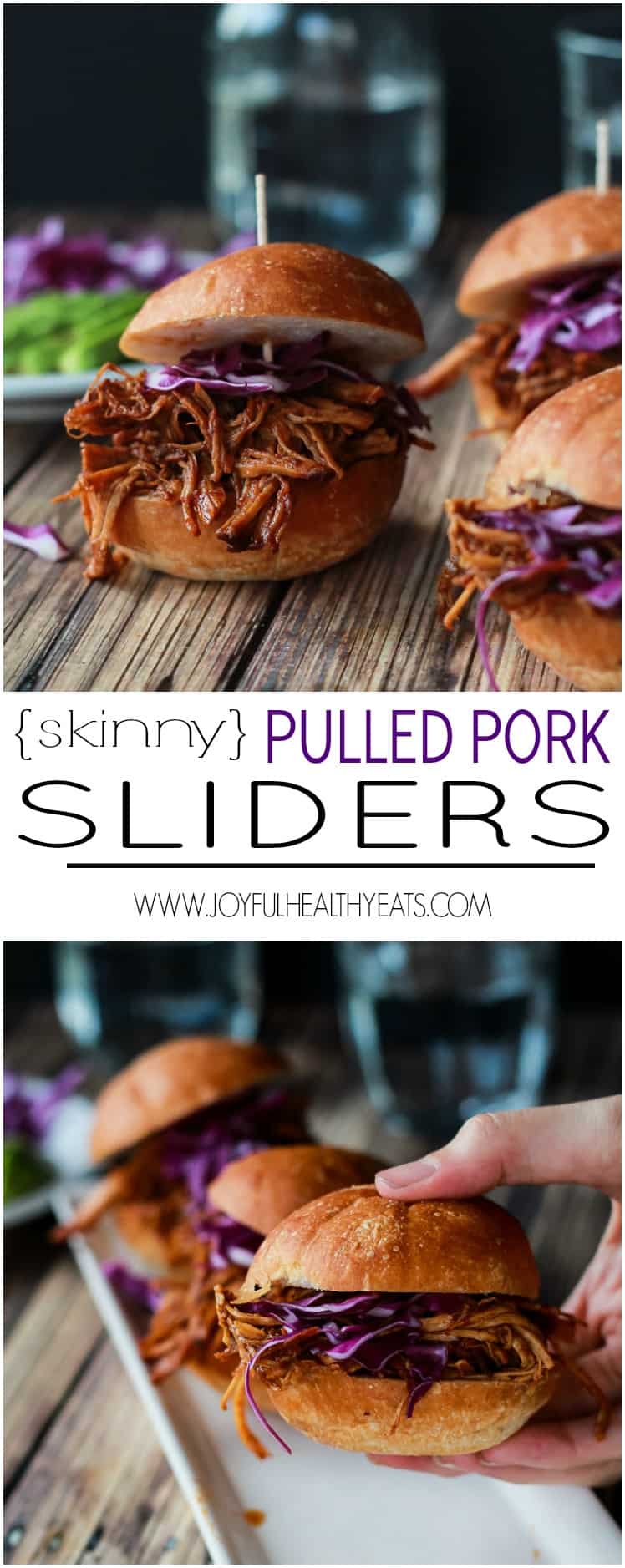 Seriously can't get enough of these! Must make for next party, so easy ... Skinny Pulled Pork Sliders | www.joyfulhealthyeats.com 