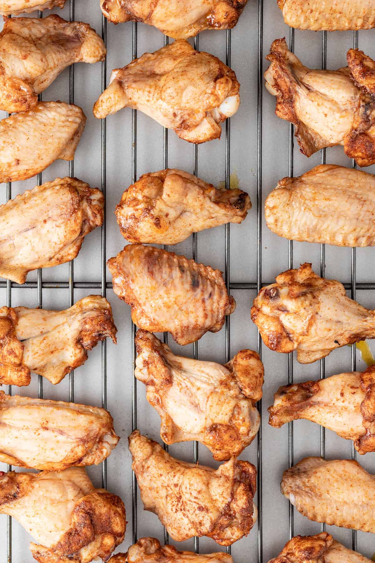 baked chicken wings on a cooling rack