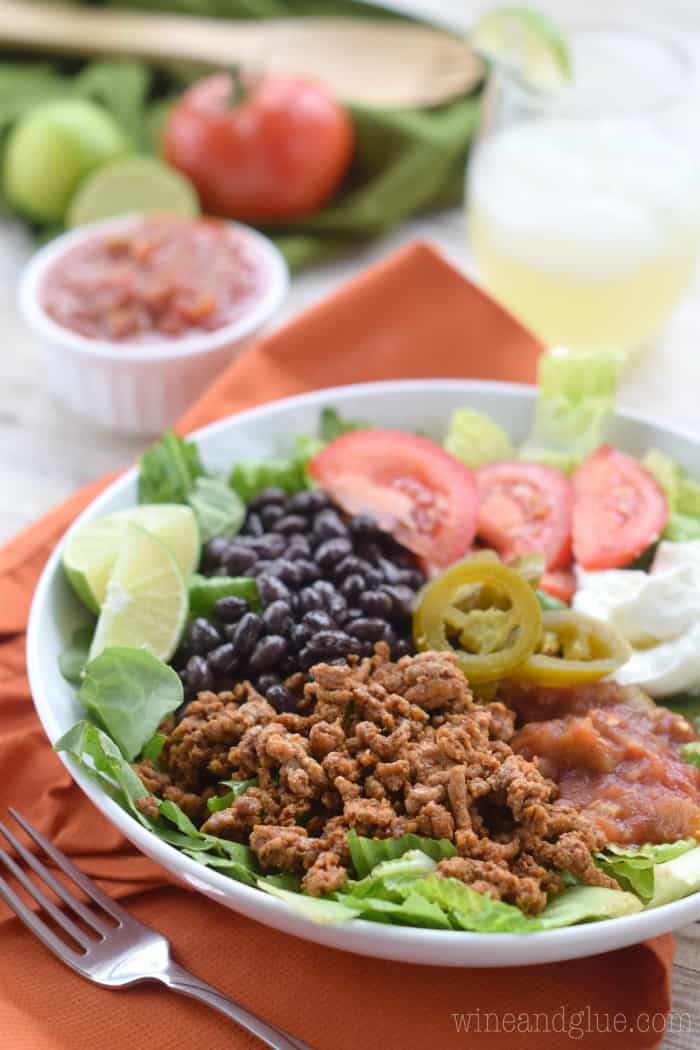 A Serving of Healthy Taco Salad on a Dish Next to a Fork