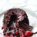 Nutella Chocolate Lava Cake topped with Muddled Champagne Raspberries, a decadent dessert recipe for two! | joyfulhealthyeats.com #recipes #valentinesday