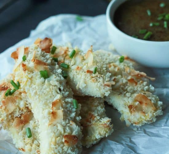 Image of Baked Coconut Crusted Chicken Tenders with Tangy Honey Mustard Sauce