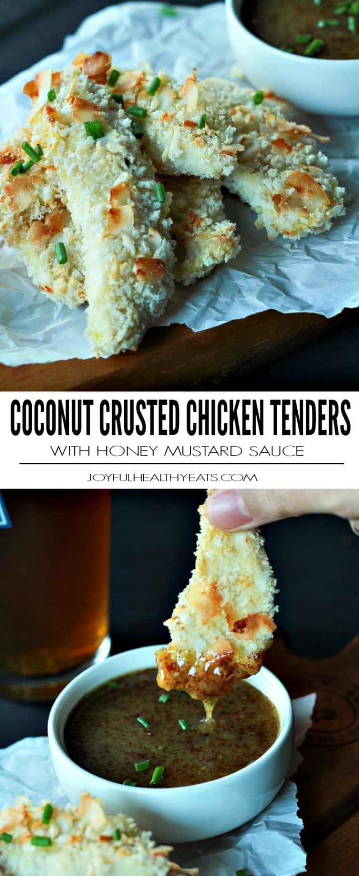 Pinterest collage for Coconut Crusted Chicken Tenders with Honey Mustard Sauce recipe