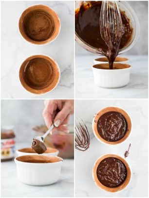 process photos of how to make a simple nutella chocolate lava cake