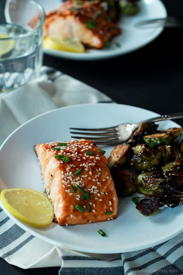 An incredible sweet and savory dinner in less than 20 minutes, Hoisin Honey Glazed Salmon. A healthy low carb meal using only 10 ingredients! | joyfulhealthyeats.com #recipes