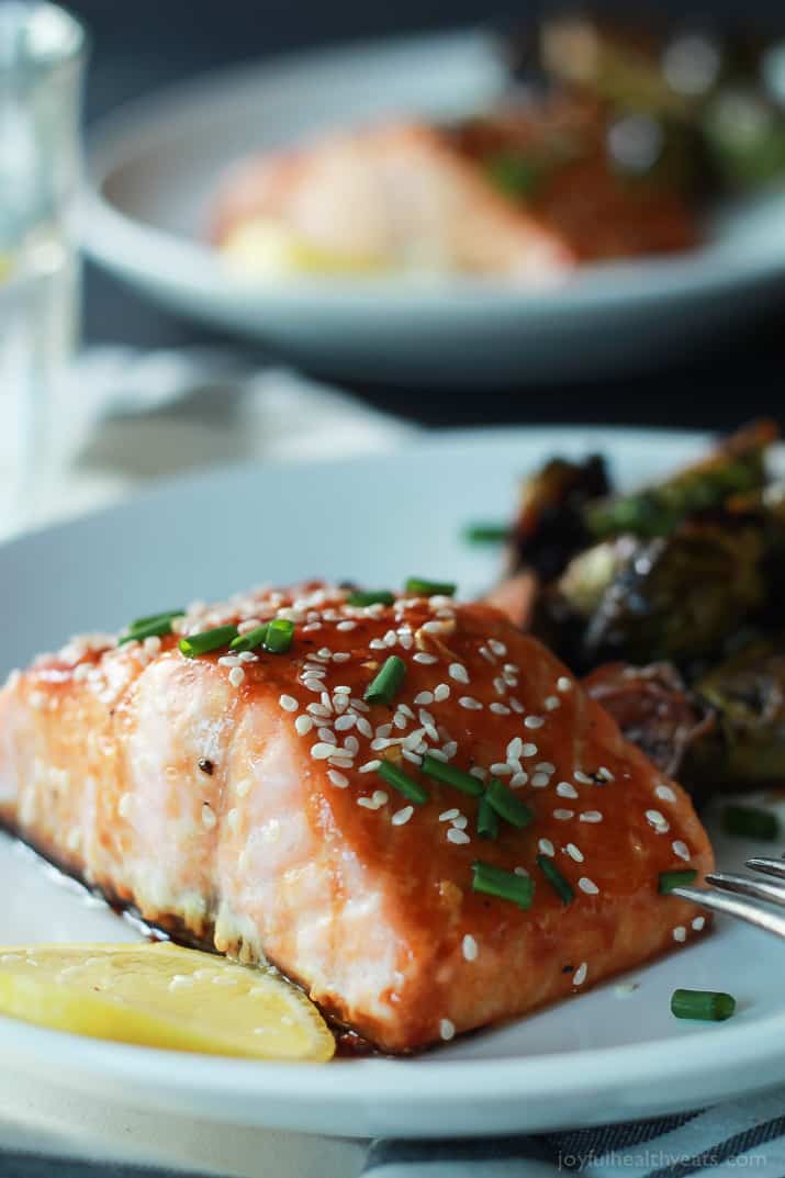 An incredible sweet and savory dinner in less than 20 minutes, Hoisin Honey Glazed Salmon. A healthy low carb meal using only 10 ingredients! | joyfulhealthyeats.com #recipes