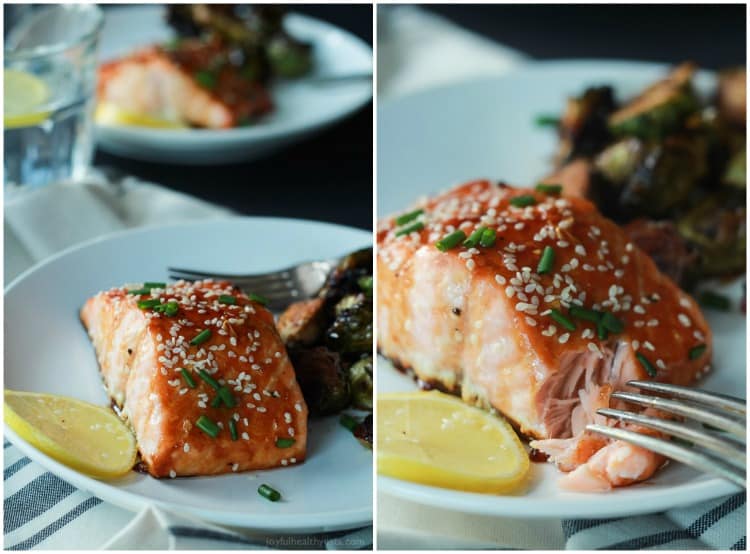 An incredible sweet and savory dinner in less than 20 minutes, Hoisin Honey Glazed Salmon. A healthy low carb meal using only 10 ingredients! | joyfulhealthyeats.com #recipes