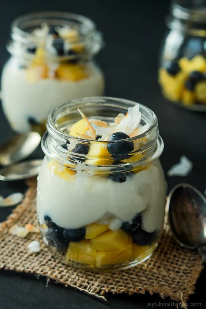 A Tropical Superfruit Yogurt Parfait in a Mason Jar