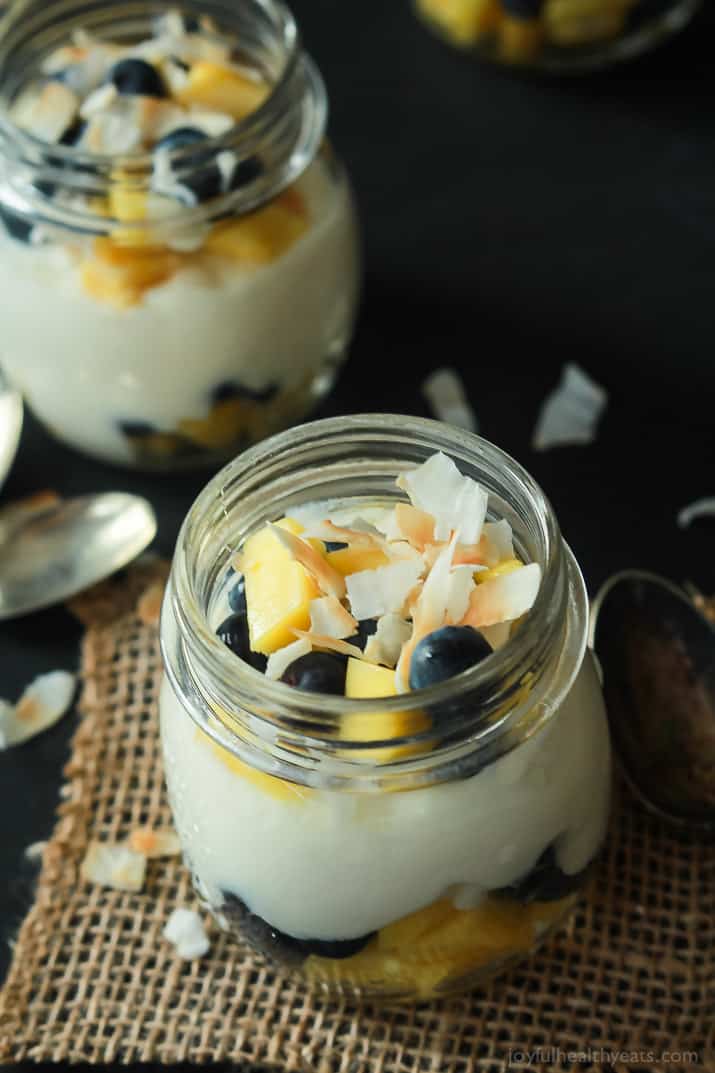Dessert for breakfast with this Tropical Superfruit Yogurt Parfait, an easy way to detox that tastes delicious! | joyfulhealthyeats.com #recipes #healthybreakfast