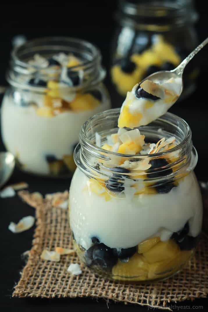 Dessert for breakfast with this Tropical Superfruit Yogurt Parfait, an easy way to detox that tastes delicious! | joyfulhealthyeats.com #recipes #healthybreakfast