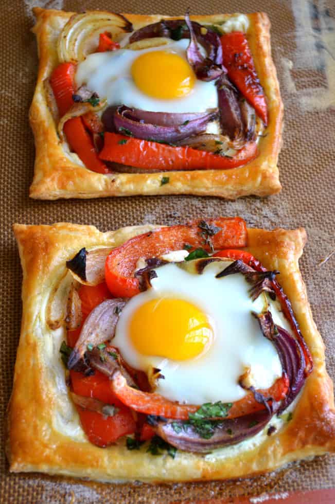 Two Red Pepper and Baked Egg Galettes on a Placemat