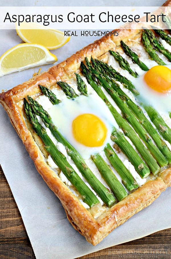 An Asparagus Goat Cheese Tart Topped with Egg