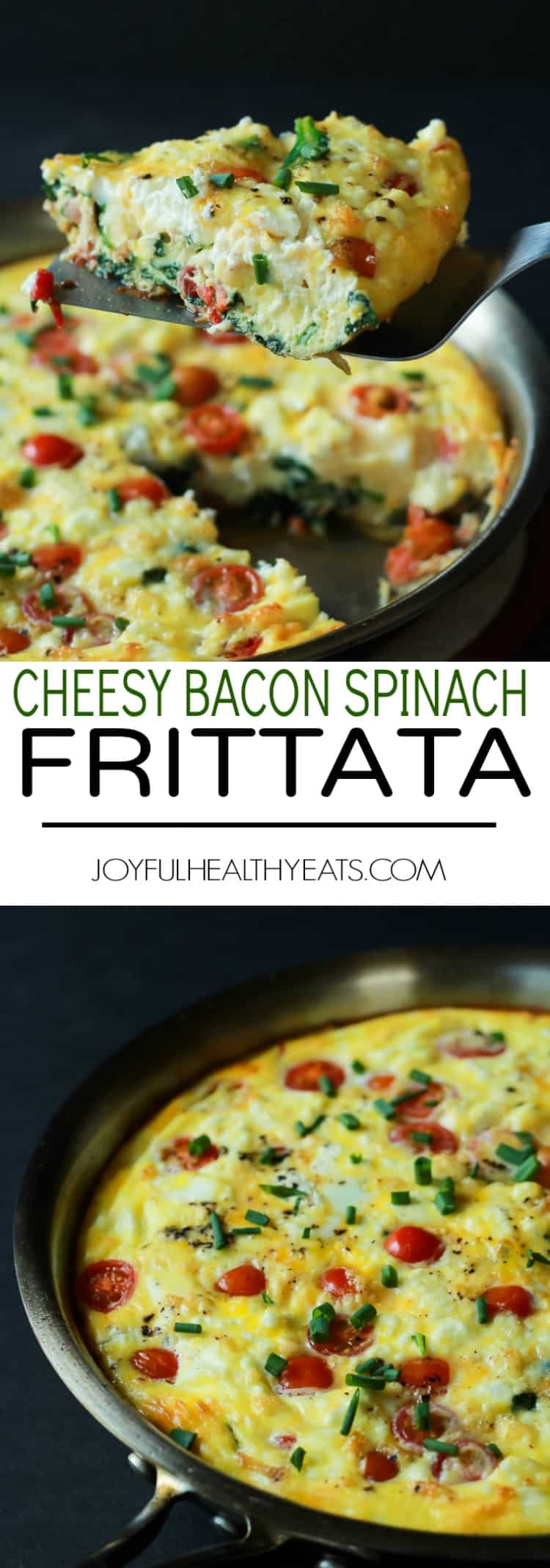 Cheesy Bacon Spinach Frittata with grape tomatoes