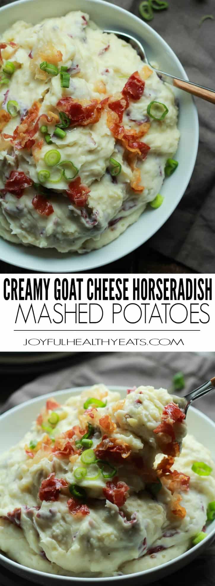 A Collage of Two Images of Homemade Horseradish Mashed Potatoes