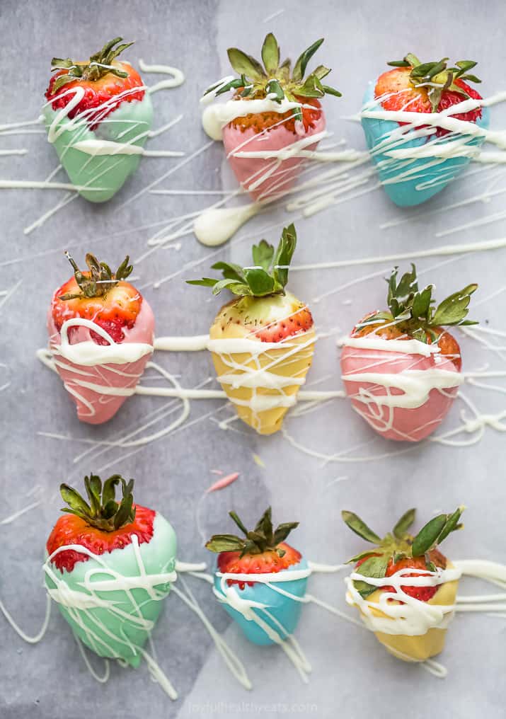 easter egg colored chocolate covered strawberries