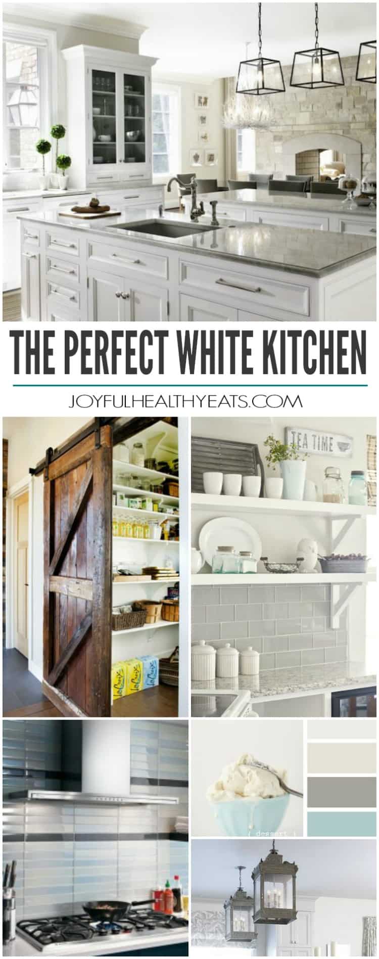 My Ideal White Kitchen | Design Ideas | White cabinets, Gray subway tile, Color schemes, and Appliances| joyfulhealthyeats.com #OurAmericanKitchen #ad