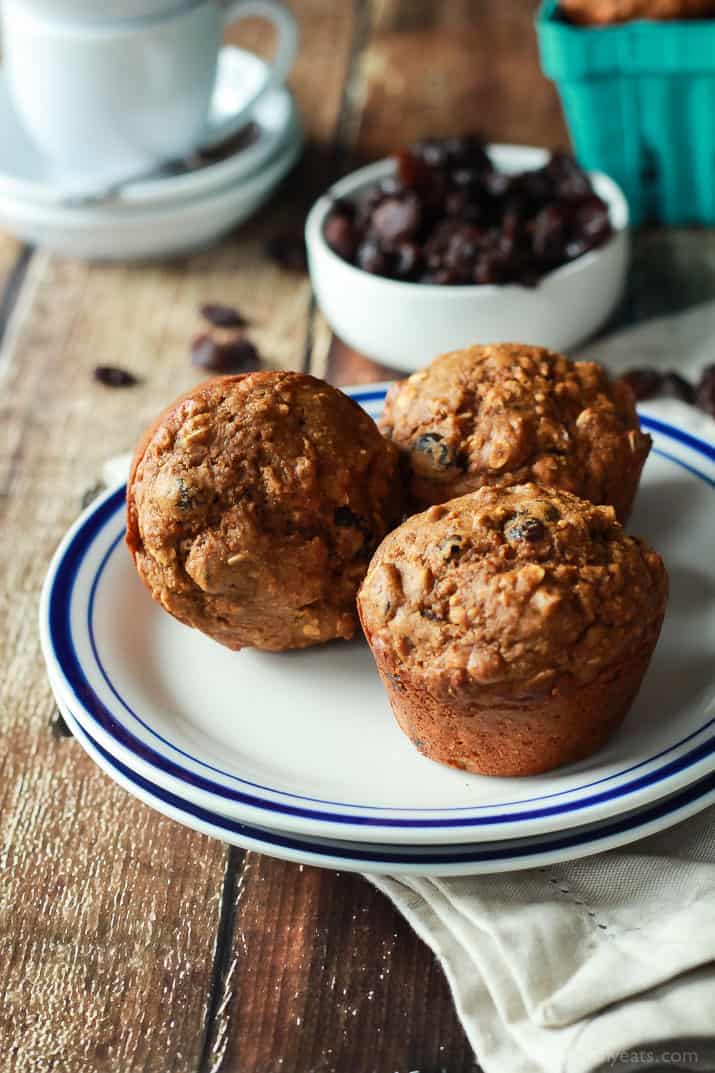 Three Oat Carrot Cake Muffins on a Breakfast Plate