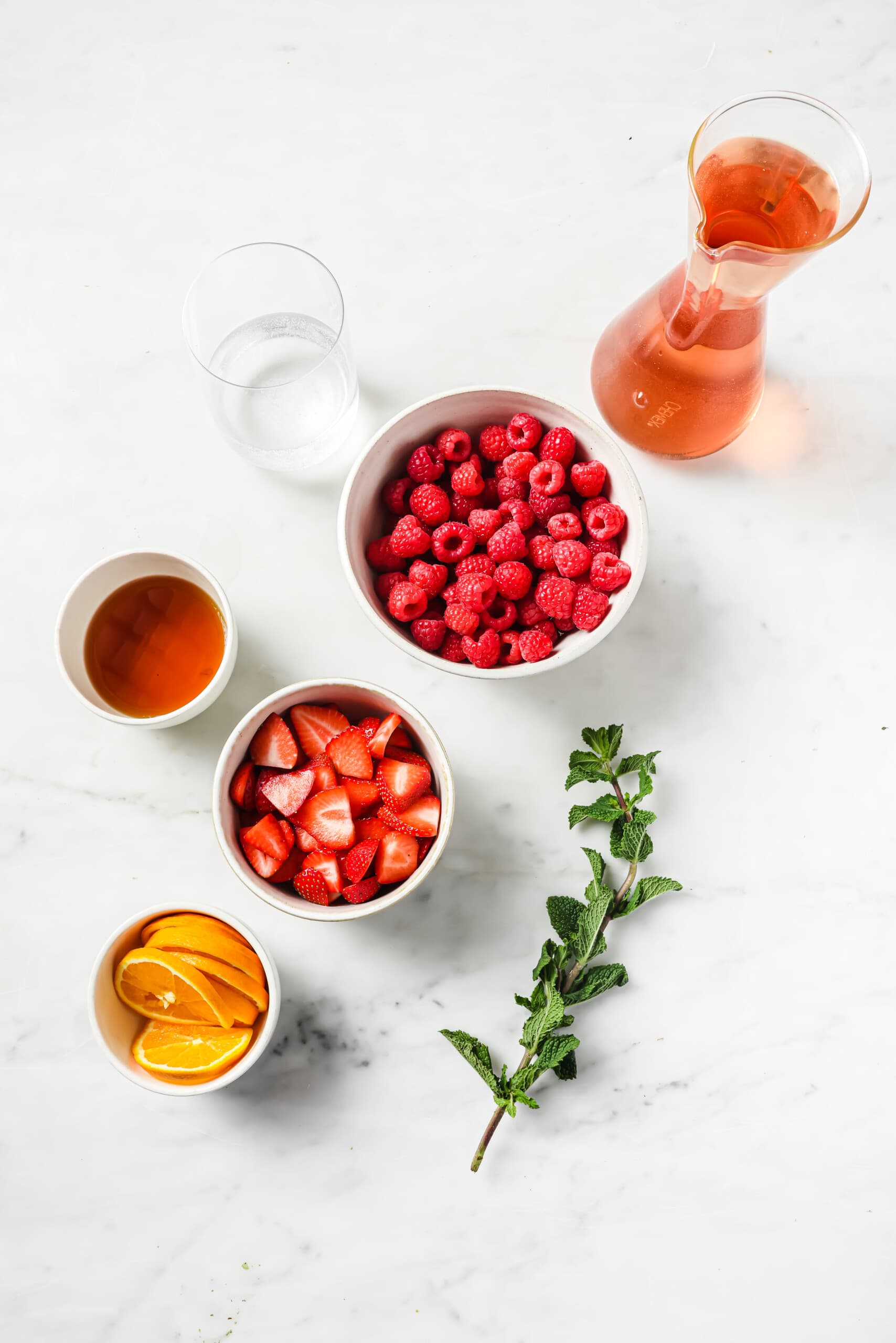 Ingredients for the strawberry sangria. 