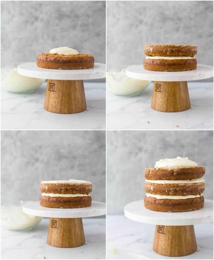 process photos of how to make and assemble The BEST Hummingbird Cake Recipe with Light Cream Cheese Frosting