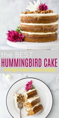 pinterest image of The BEST Hummingbird Cake Recipe with Light Cream Cheese Frosting