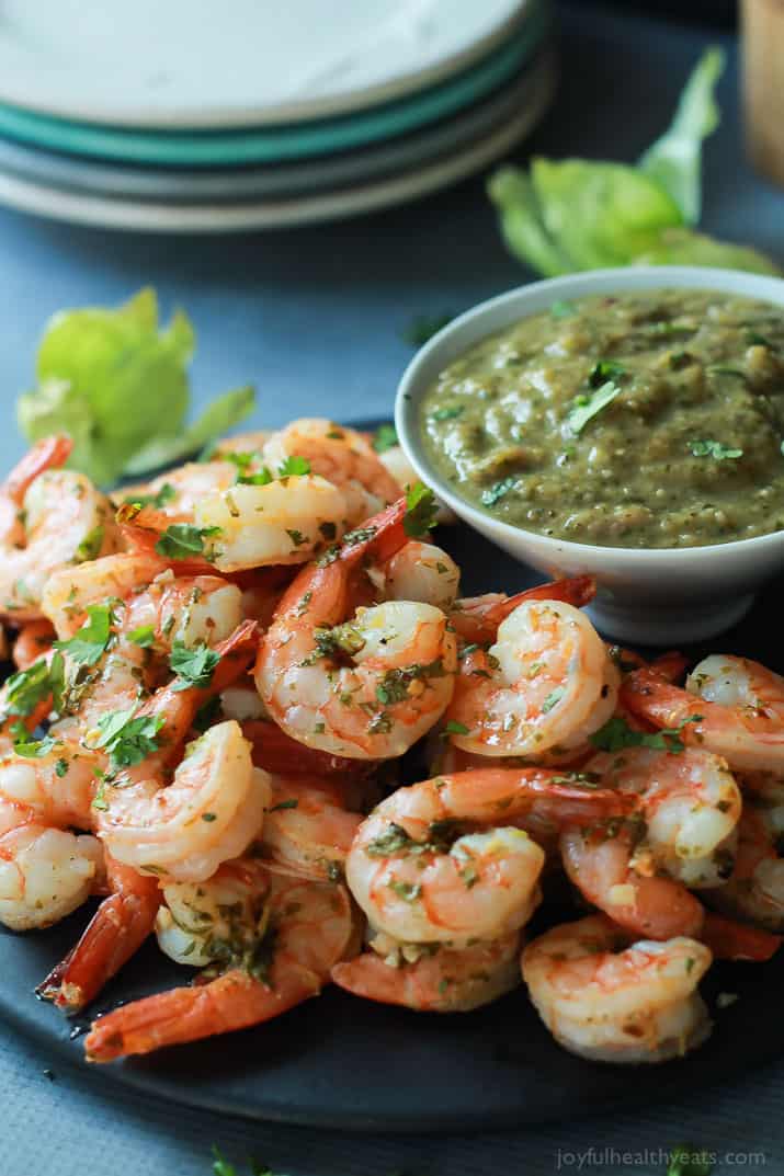 Cilantro Lime Roasted Shrimp with Tomatillo Sauce | Easy Healthy Recipes