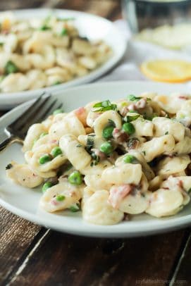 Creamy Lemon Herb Orchietta Pasta with Pancetta and Peas-2