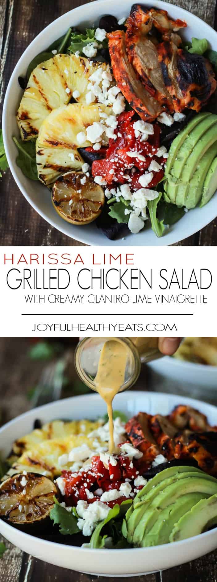 Recipe collage for Harissa Lime Grilled Chicken Salad with Creamy Cilantro Lime Vinaigrette