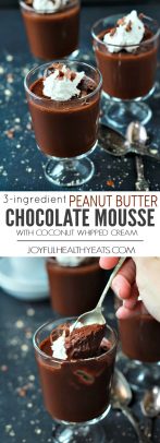 Four Cups of Peanut Butter Chocolate Mousse with Coconut Whipped