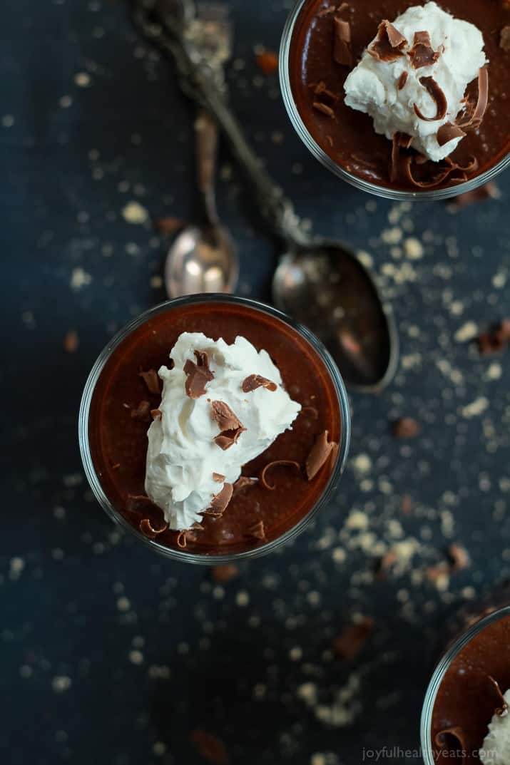 Peanut Butter Chocolate Mousse with Whipped Cream and Chocolate Shavings on Top