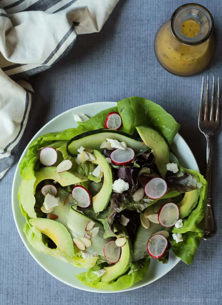 Top view of Avocado Butter Lettuce Salad