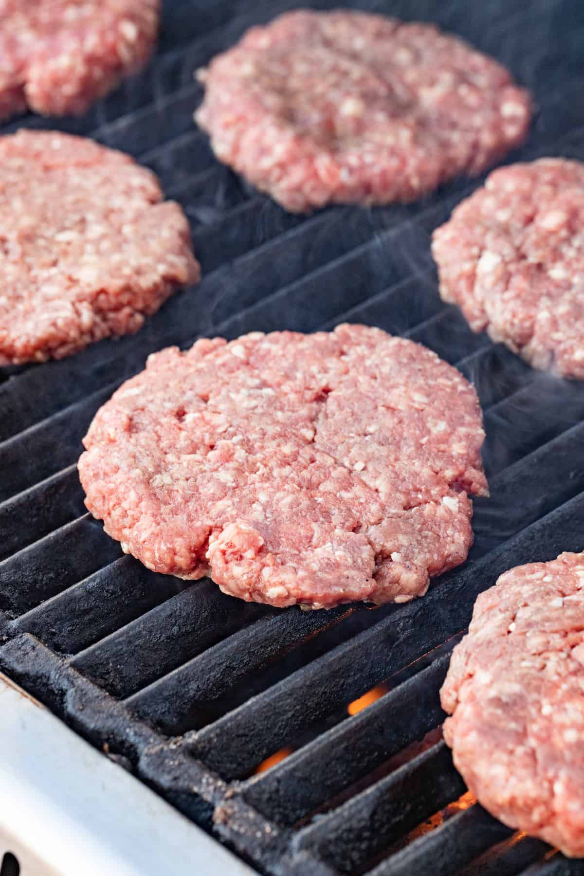 Patties on the grill. 