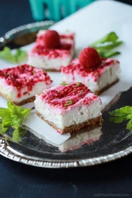 Skinny Raspberry Mojito Cheesecake Bars