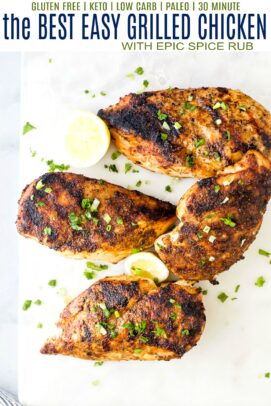 pinterest image for the best easy grilled chicken recipe